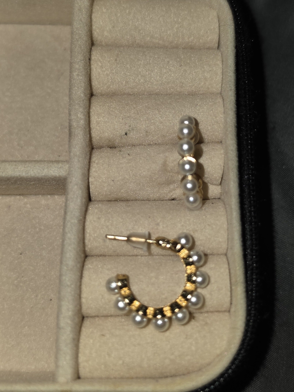 Gold Faux Pearl Hoop Earrings - Classic Faux Pearl Accent BNIB